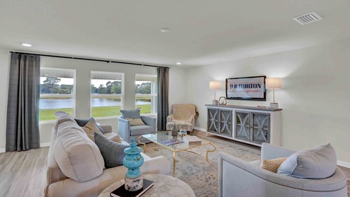 Living room with large window.