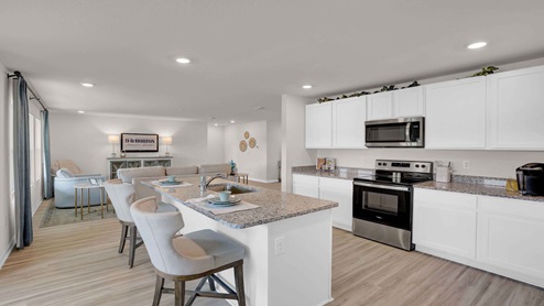 Open kitchen with island seating.