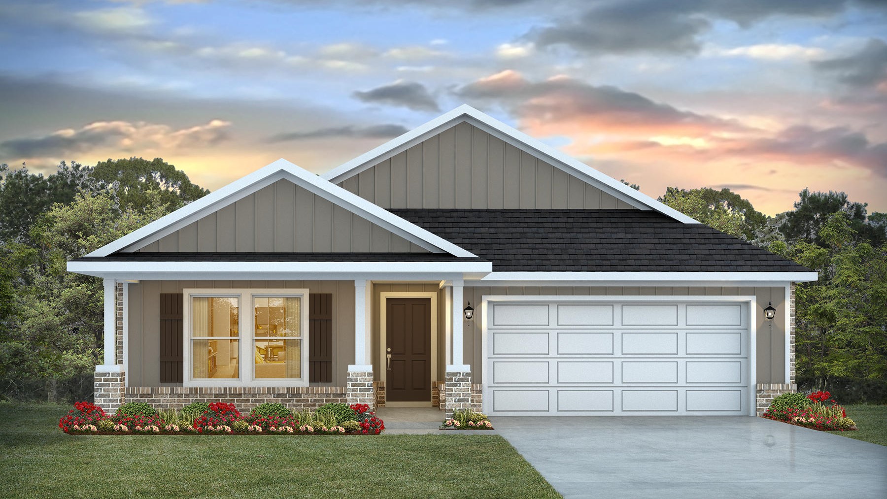 Single-story home with a 2-car garage.