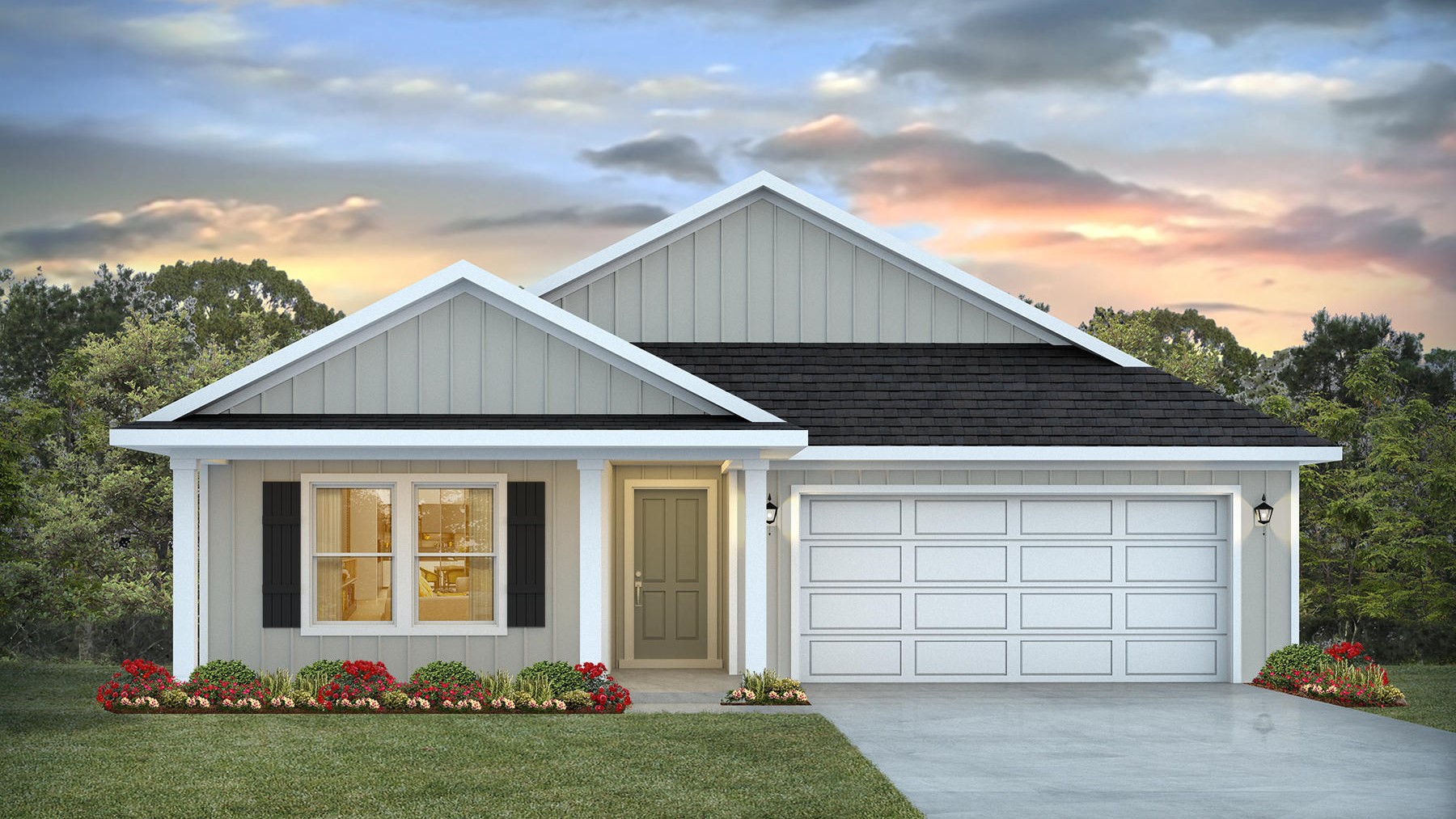 Single-story home with a 2-car garage.