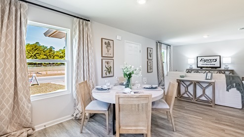 Interior picture of open-concept great room and kitchen.