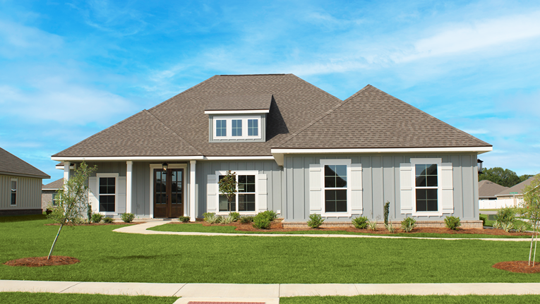 Two-story home exterior with a side entry garage.