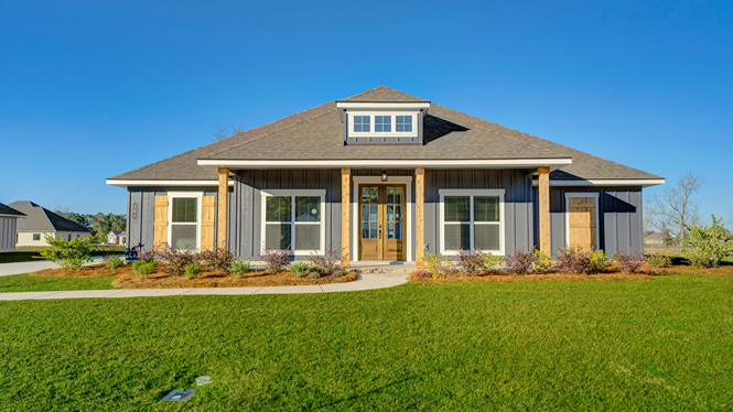 one-story home with a covered front porch and side entry garage