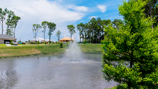 Lake and fountain at Old Battes Village.
