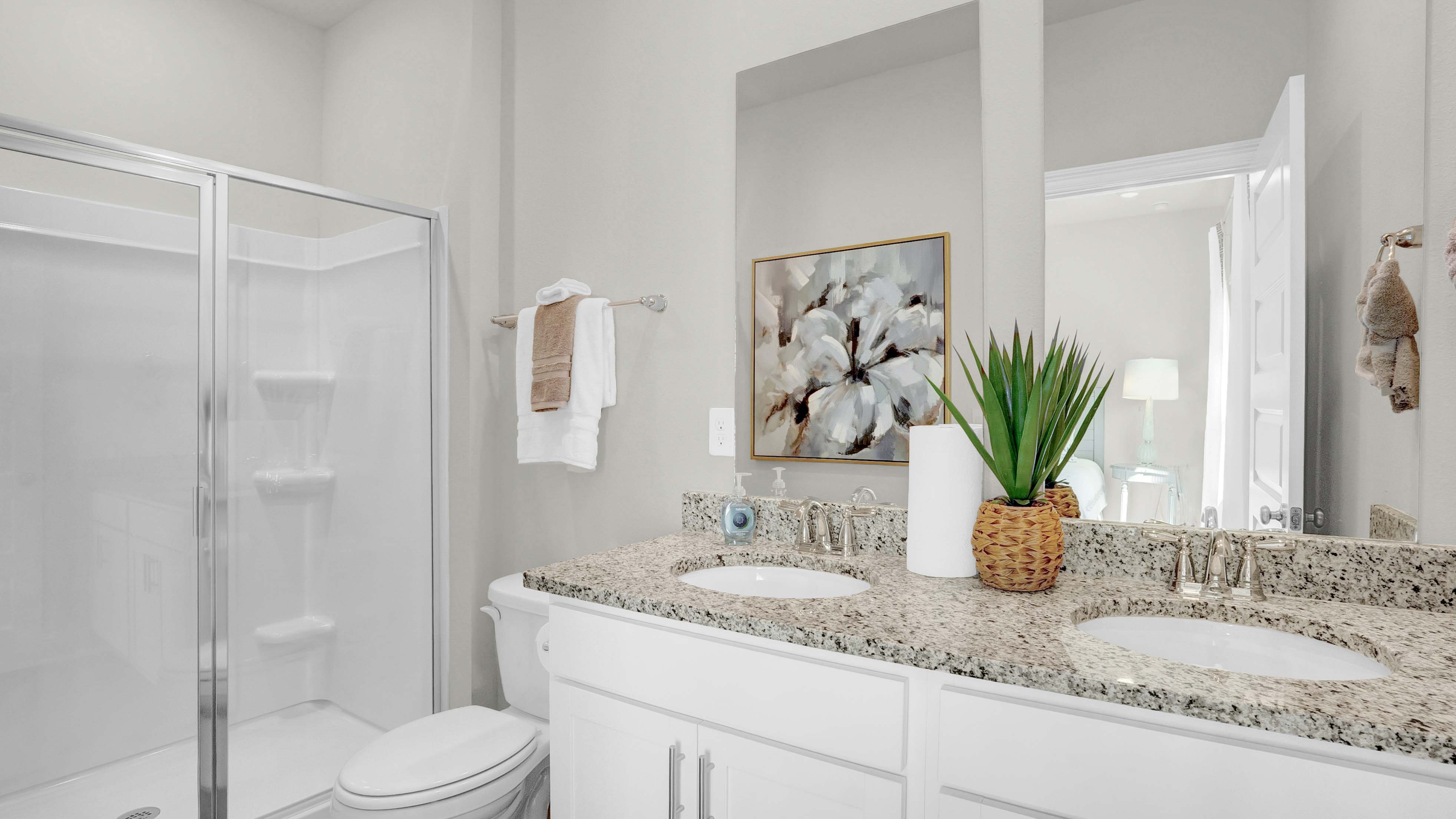 Open concept primary bathroom of Julia floorplan.