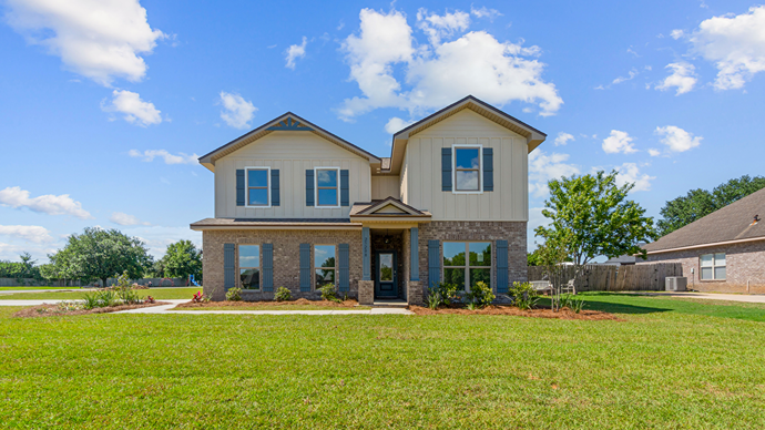 Two-story new home with a side-entry, two-car garage.