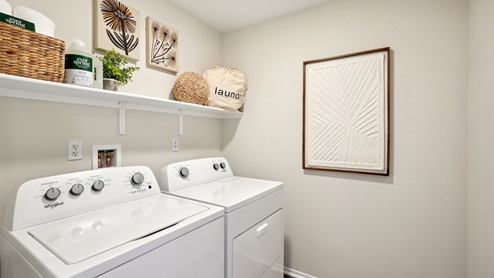 Laundry room, washer and dyer with upper shelf