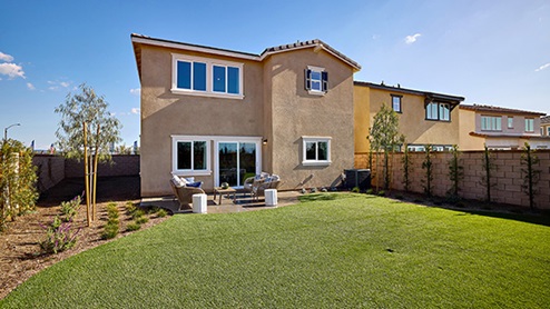 Spacious backyard with patio area and turf