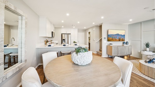 Modern open-concept dining room, and kitchen