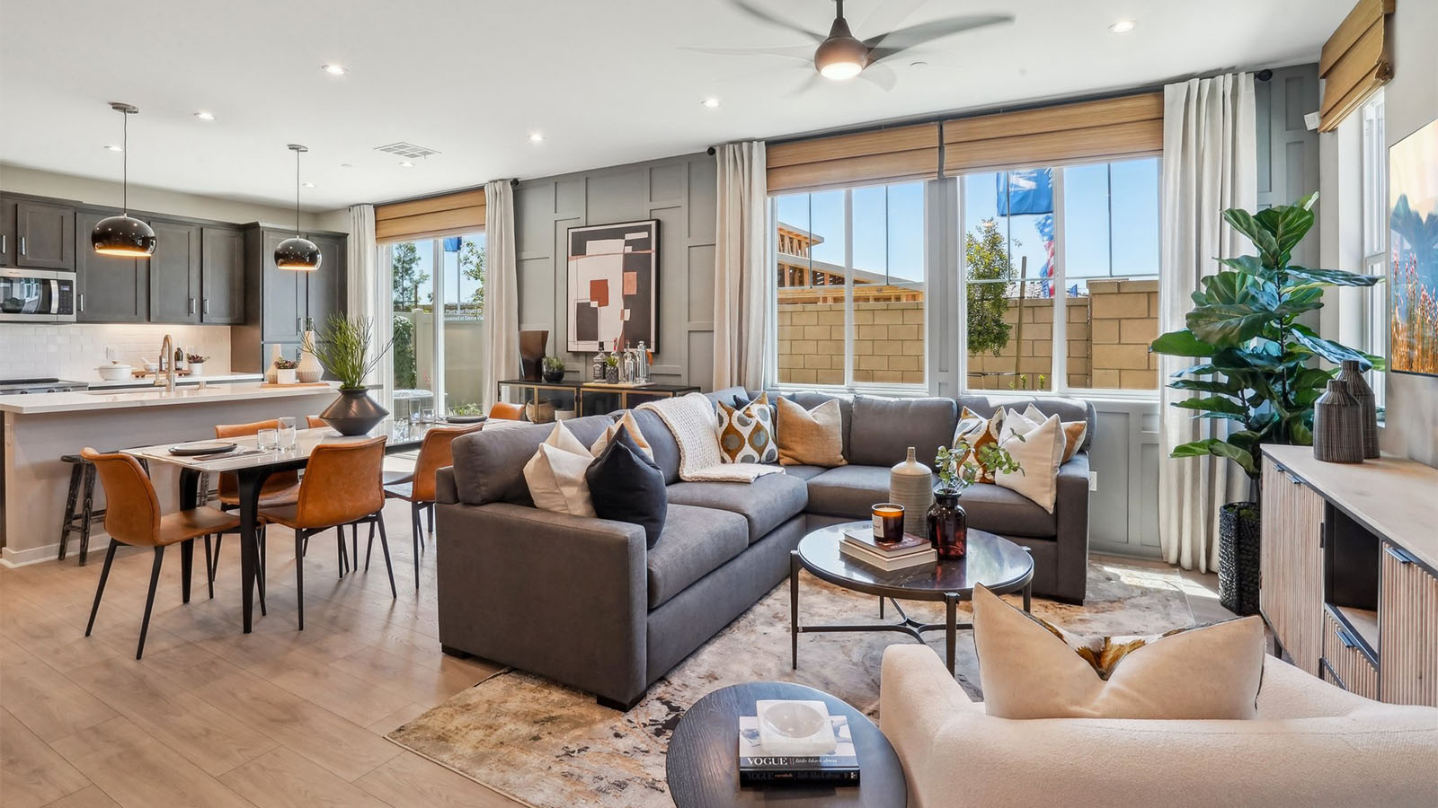 Spacious open-concept kitchen, dining room, and great room