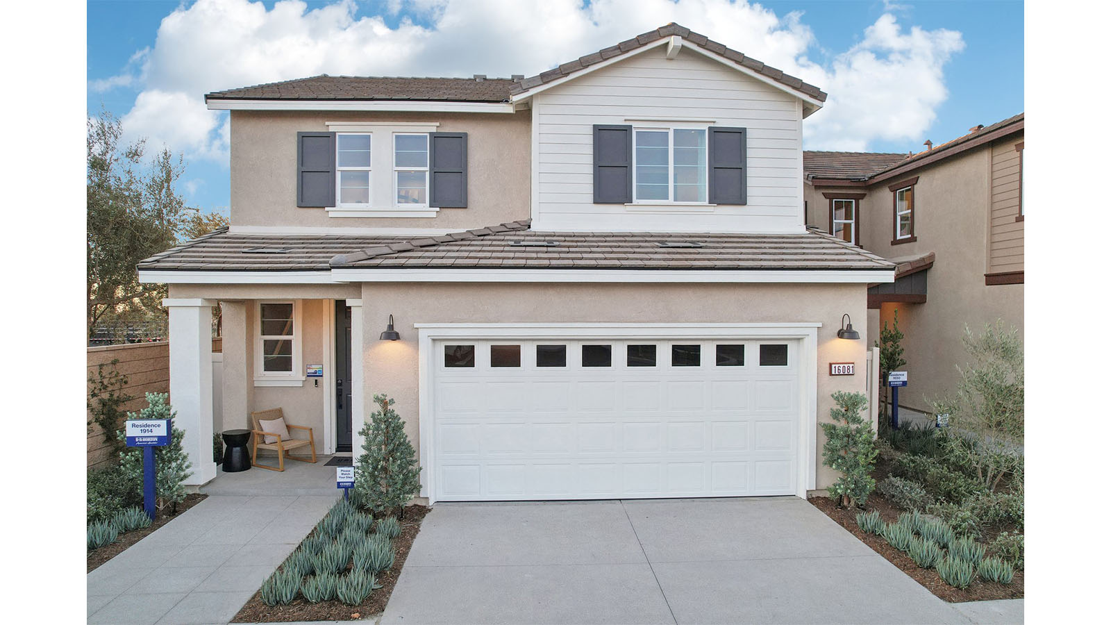 Two-story model home with two-car garage