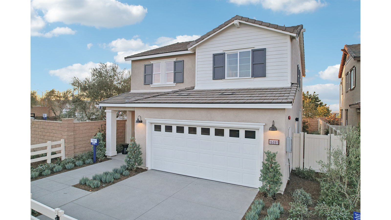 Two-story model home with two-car garage