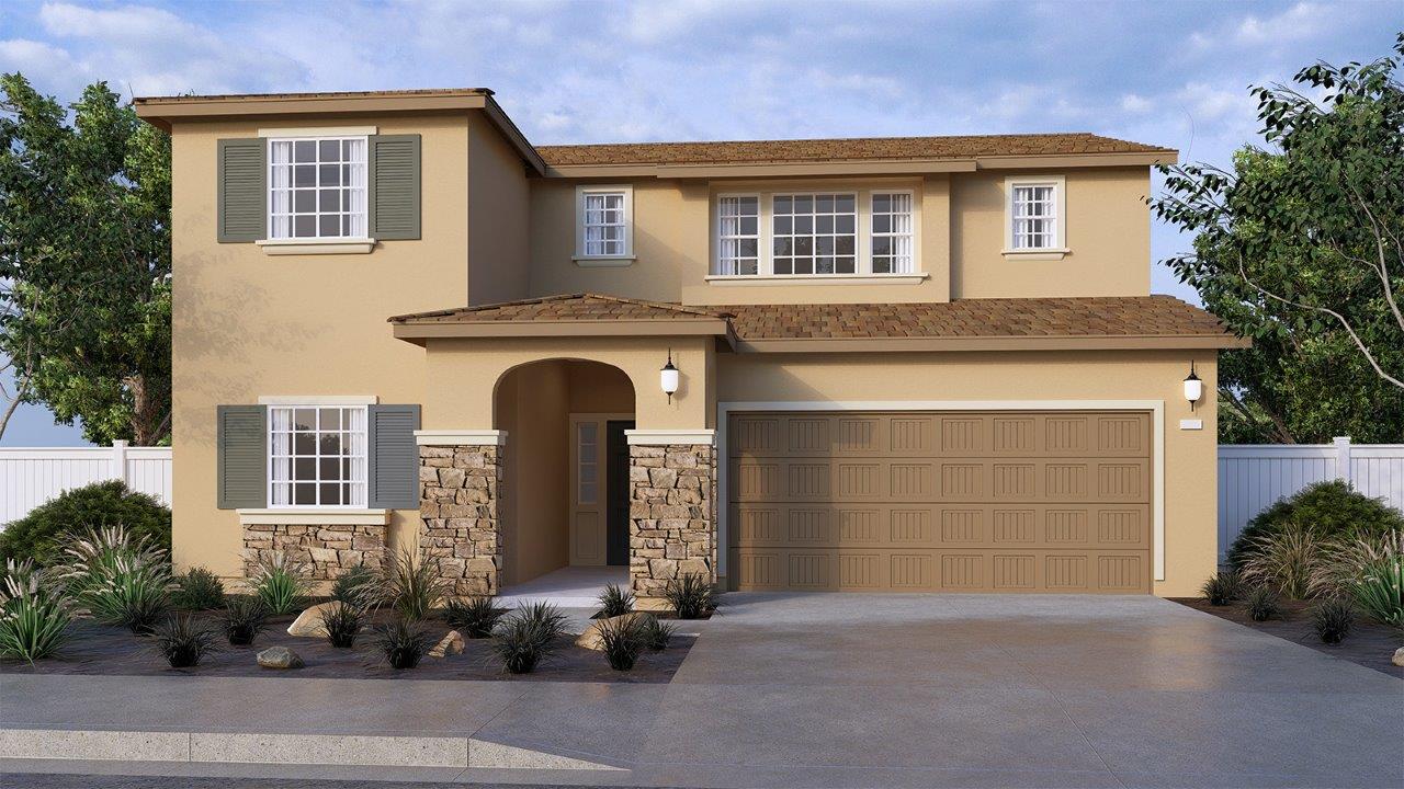 Two-story home with Spanish exterior architecture