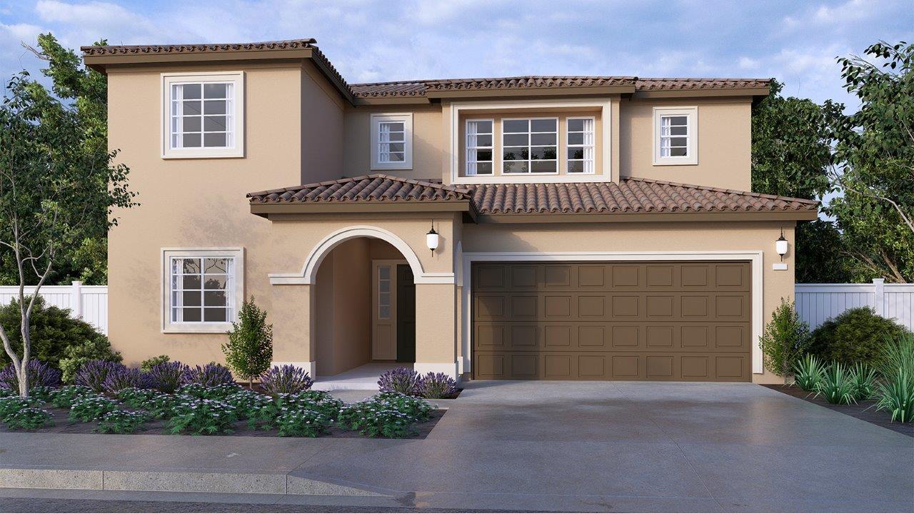 Two-story home with Spanish exterior architecture