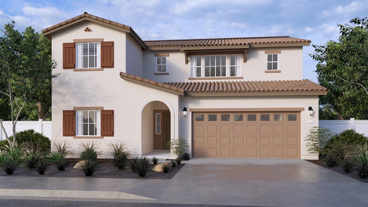 Two-story home with Spanish exterior architecture