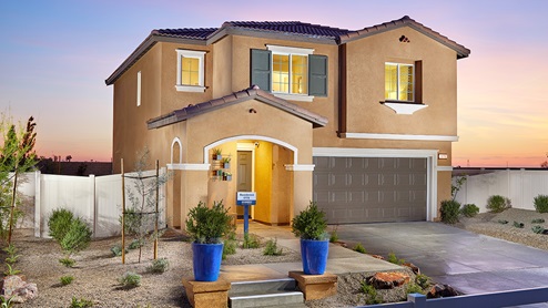 Two-story model home with two-car garage