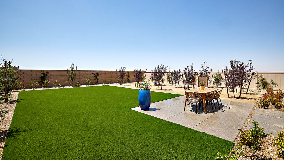 Spacious backyard with patio area and outdoor furniture