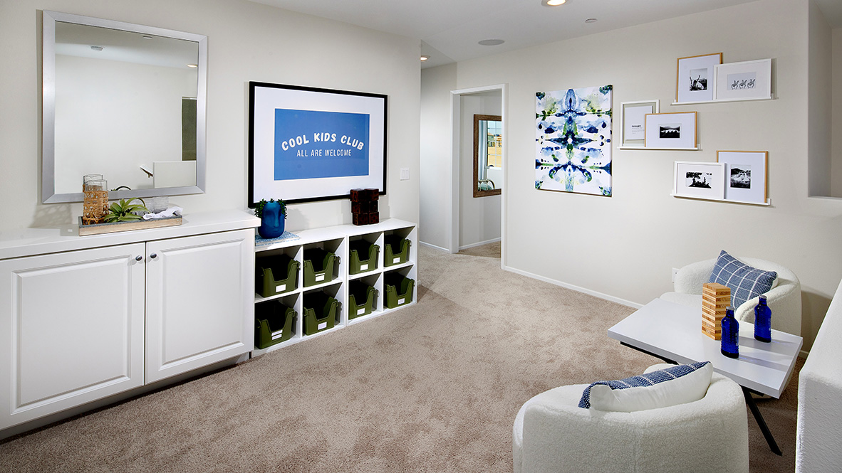 Loft area, with sitting area, and plush carpet