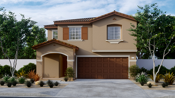 Tuscan home with shutters and two car garage