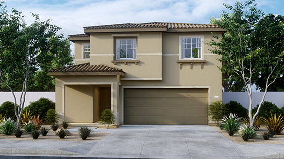 Desert Prairie home with shutters and two car garage