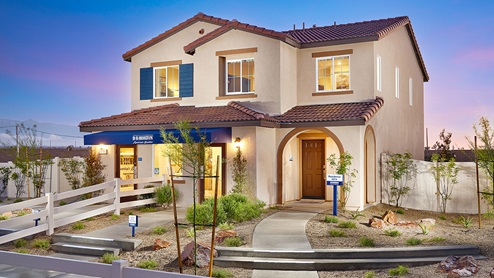 Two-story model home with two-car garage