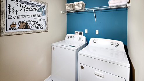 Laundry room with wire shelving