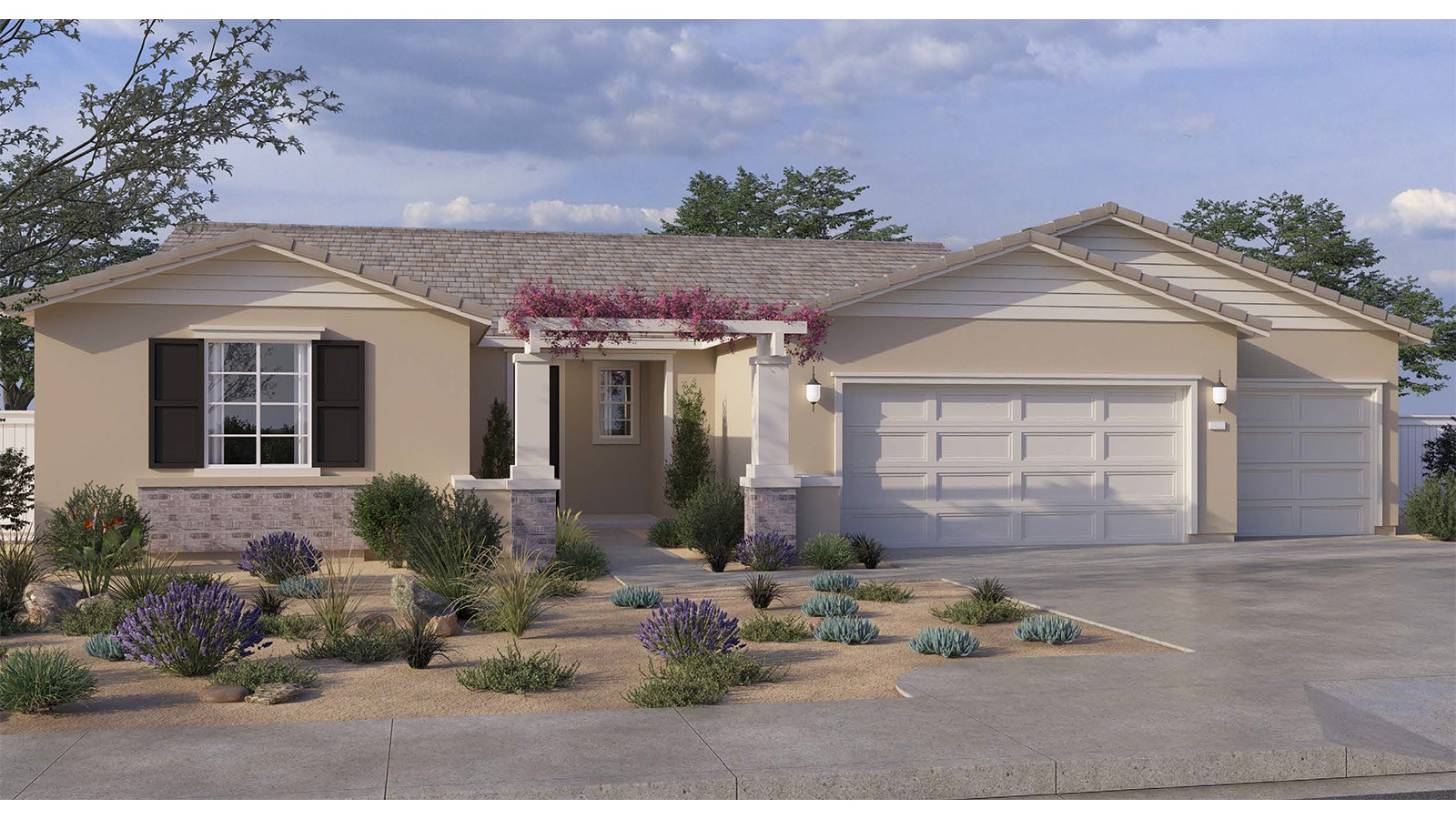 One-story Traditional home with siding and brick veneer and three-car garage