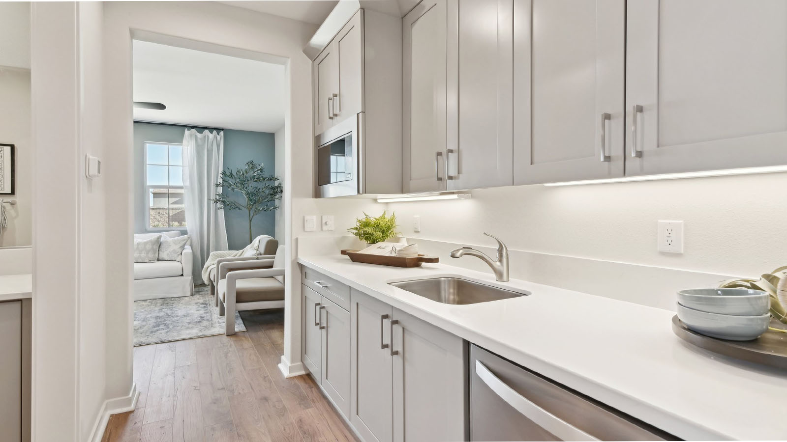 Multi-gen kitchenette with sink, microwave and mini refrigerator