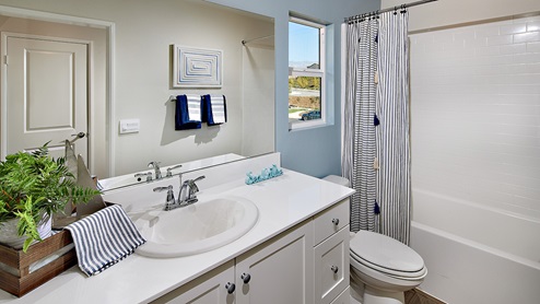 Bathroom with shower and white sink