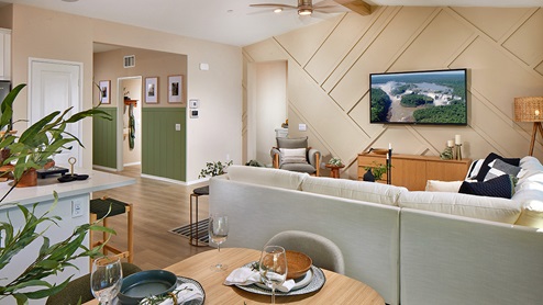 modern open-concept living area with a neutral color palette
