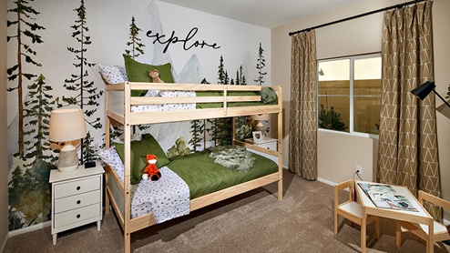 Forest themed kids bedroom with bunk beds