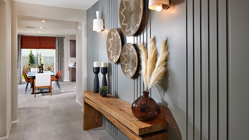 Entry way with a blue decorator wall treatment