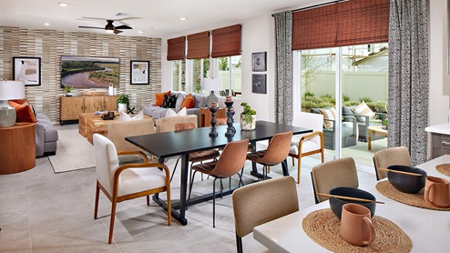 Modern open-concept great room and dining room