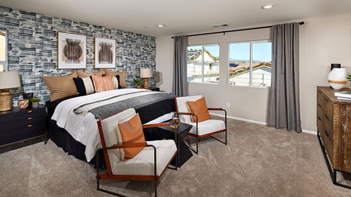 Primary bedroom with plush carpet