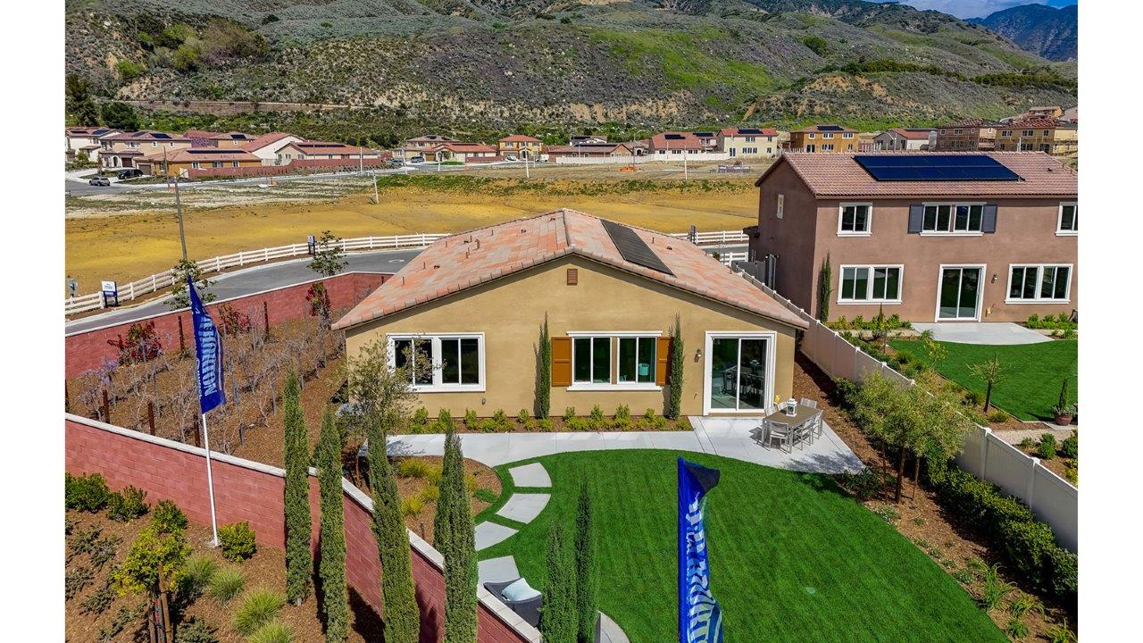 Spacious rear yard, single story home with seating area