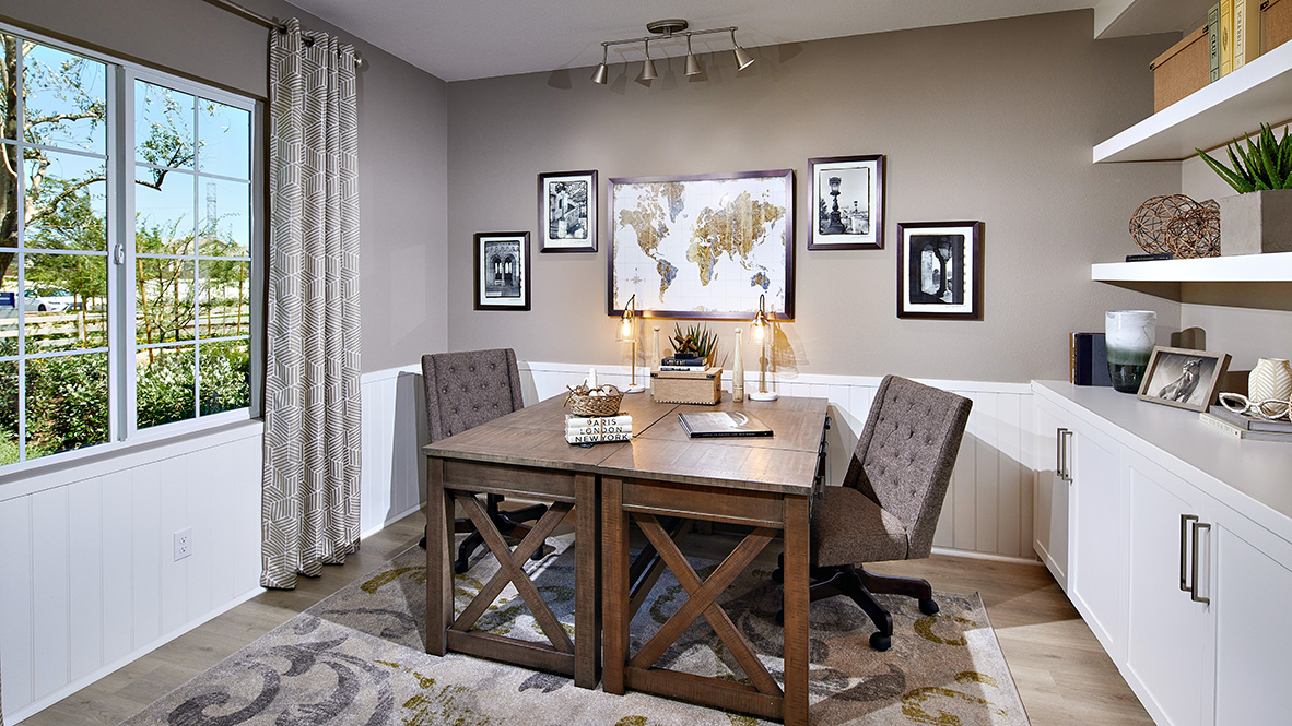 Den with built-in cabinetry