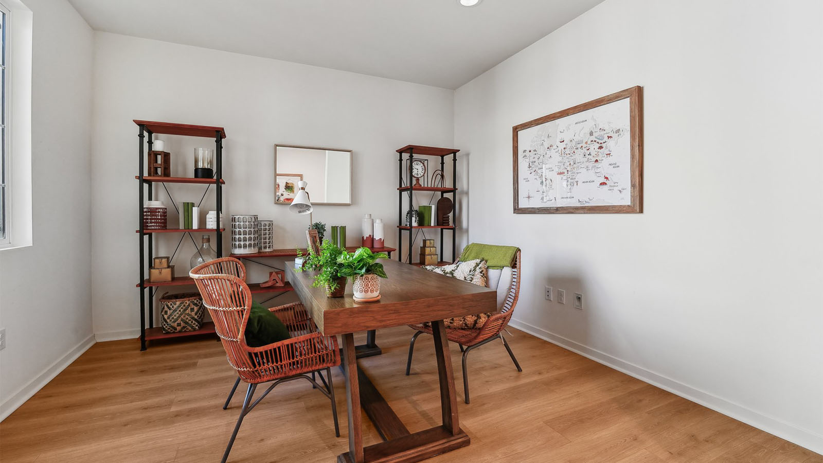 Home office with hardwood floor