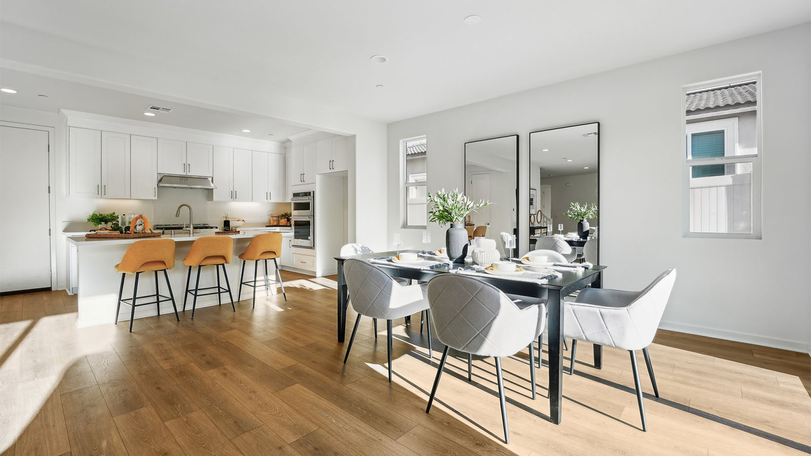 Spacious open-concept great room, dining room and kitchen