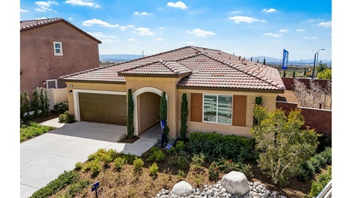 One-story model home with two-car garage