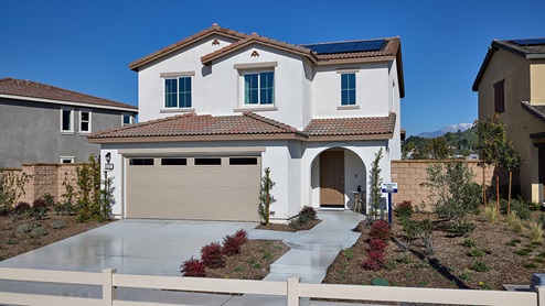 Two-story model home with two-car garage