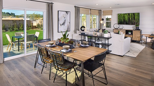 Open-concept great room and dining room