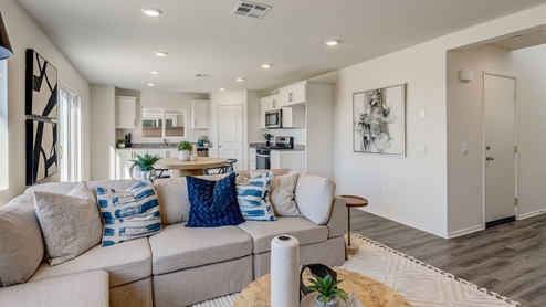 Open-concept great room and kitchen area