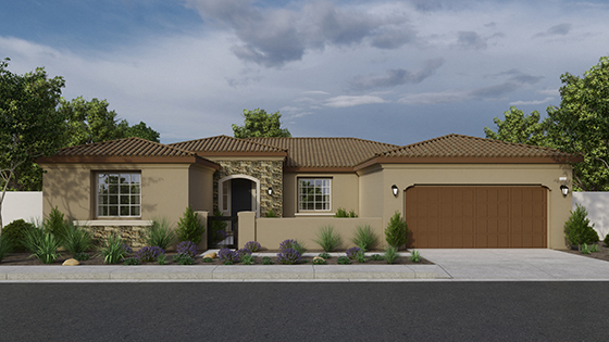 One-story Mediterranean style home with 2-car garage