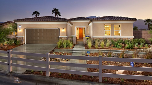 One-story Mediterranean home with stone veneer and two-car garage