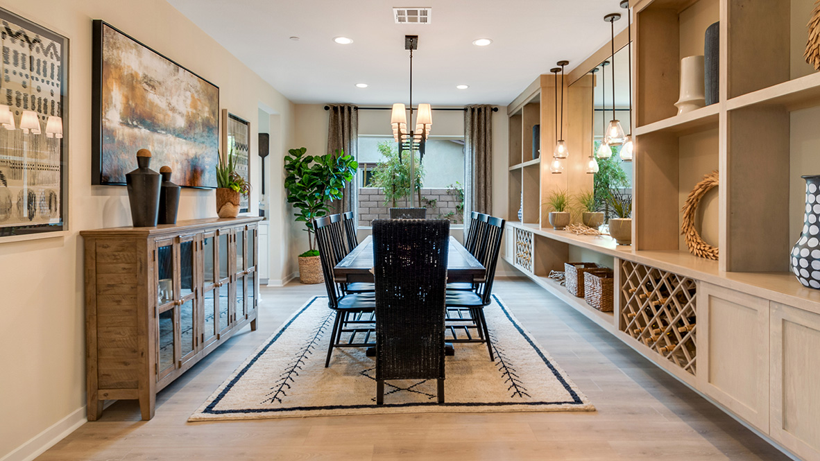Formal dining room with laminate flooring