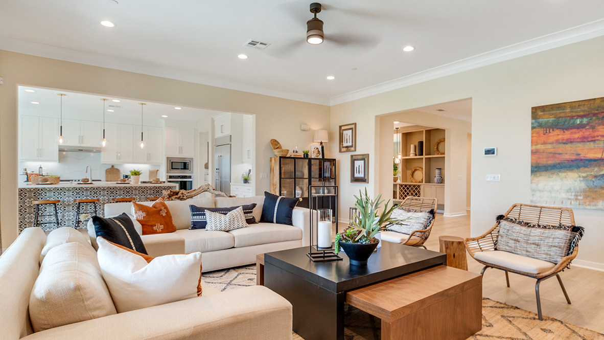 Open-concept great room and kitchen