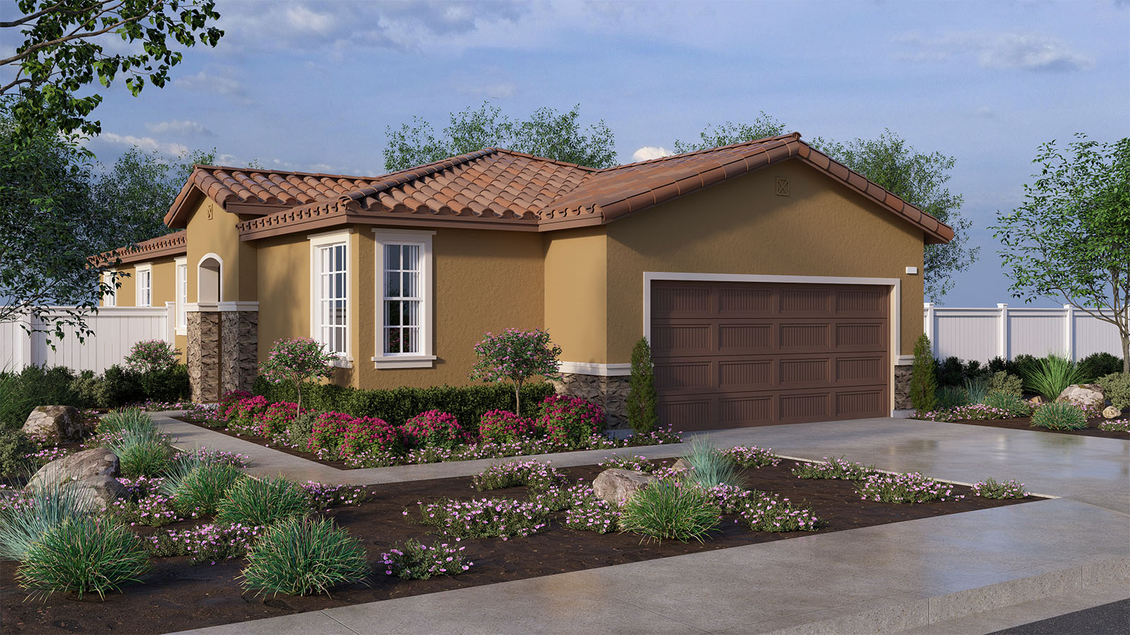 Two-story Tuscan home and two-car garage