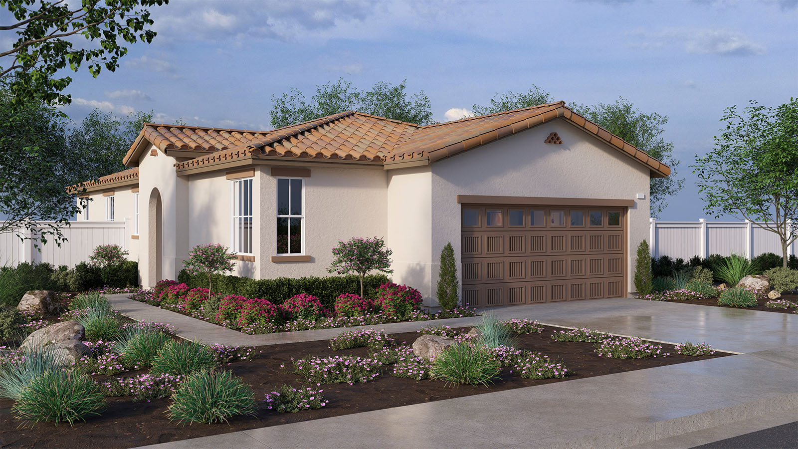 Two-story Spanish home and two-car garage