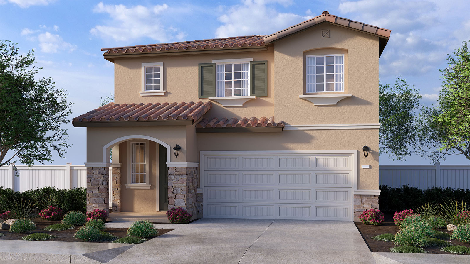 Two-story Tuscan home and two-car garage