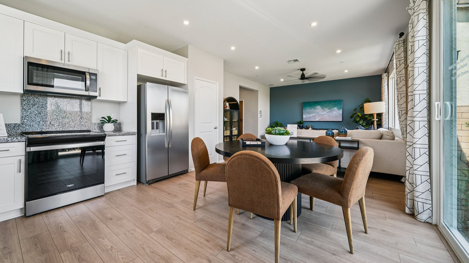 Open-concept kitchen, dining room, and great room